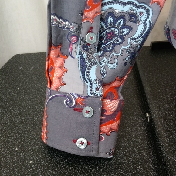 Luchiano Visconti Multi Color Gray Paisley Blouse, Size M - Picture 7 of 8